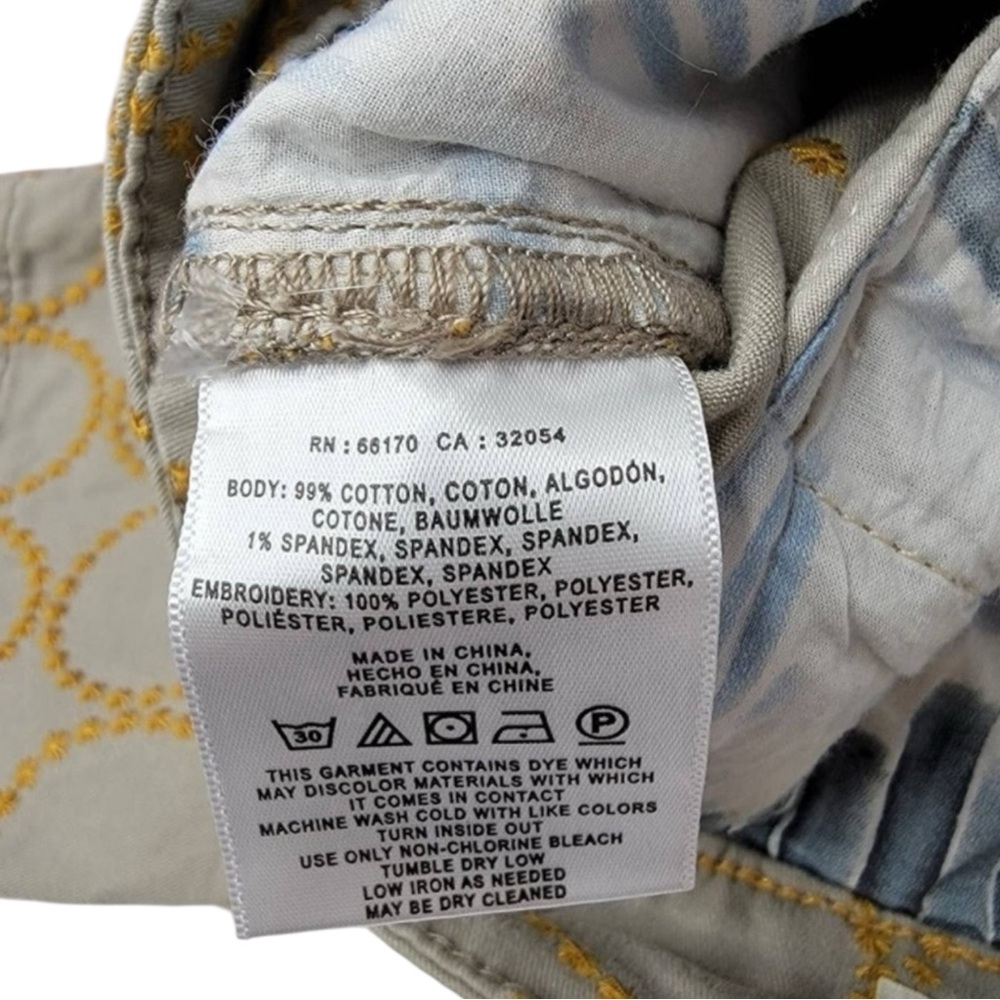 ANTHROPOLOGIE Chino Embroidered Circles Relaxed Fit Pants Tan/Blue/Gold Size 27 - Picture 11 of 12